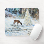 Hirsch am schneebedeckten Weihnachtsbaum Winter-Ma Mousepad (Mit Mouse)