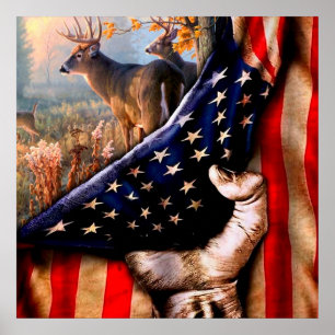 Hirsch-Amerikanische Flagge Blanket, Poster