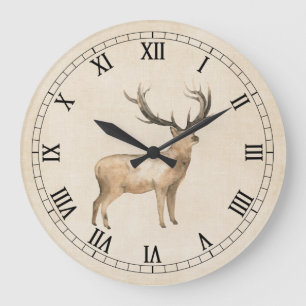 Hirsch auf Vintage-Cream-Wanduhr Große Wanduhr