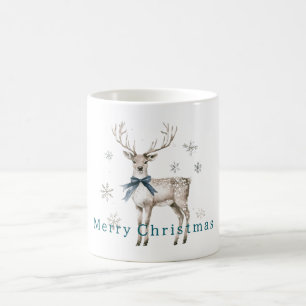 Hirsch Blaues Band Schneeflocken Weihnachten Kaffeetasse