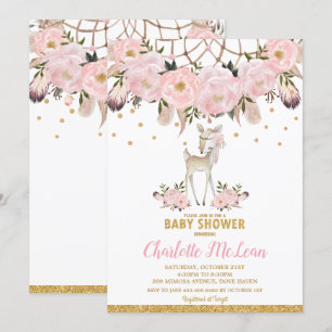Hirsch Blumen Traumfänger Baby Shower Boho Mädchen Einladung