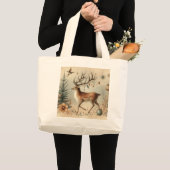 Hirsch Buck Forest Szene Weihnachtsfeiertag Jumbo Stoffbeutel (Vorderseite (Produkt))