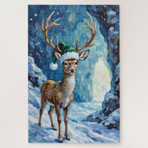 Hirsch der Eishöhle des Weihnachtsmannes Hut Puzzle