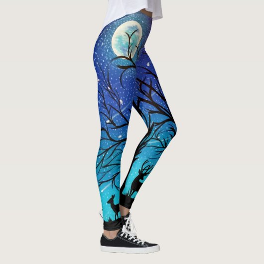 Hirsch durch Mondlicht Leggings (Rechts)
