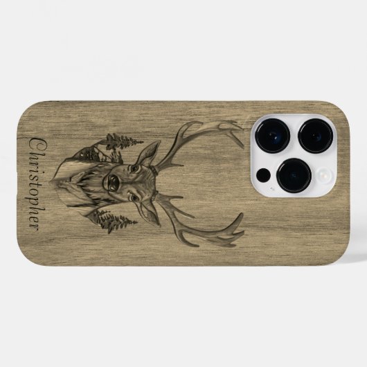 Hirsch - eingraviertes Holz - Holz Case-Mate iPhone Hülle (Rückseite (Horizontal))