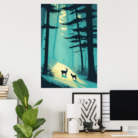 Hirsch Es schneit! Kunst der Minimalistischen Wint Poster (Heimbüro)