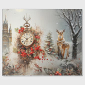 Hirsch Fawn Church Clock Weihnachten Geschenkpapier (Flach)
