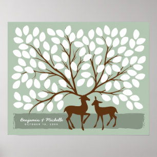 Hirsch-Herz-Gästebuchposter - 100 Unterschriften Poster