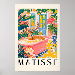Hirsch im Badewanne Kunst Druck, Mitte des Jahrhun Poster