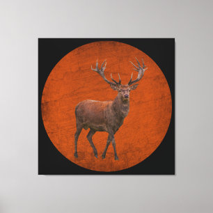 Hirsch im Vintage-Stil in orangener Natur Leinwanddruck