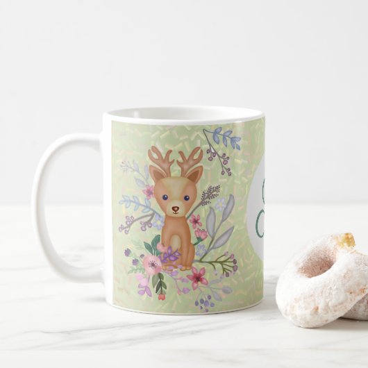 Hirsch im Wald, personalisiert Kaffeetasse (Mit Donut)