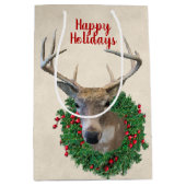 Hirsch im Weihnachtskranz Mittlere Geschenktüte (Vorderseite)