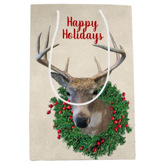 Hirsch im Weihnachtskranz Mittlere Geschenktüte (Vorderseite)