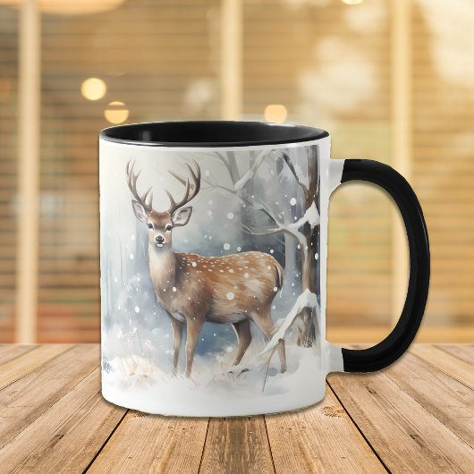 Hirsch im Winterwald Schnee Tasse