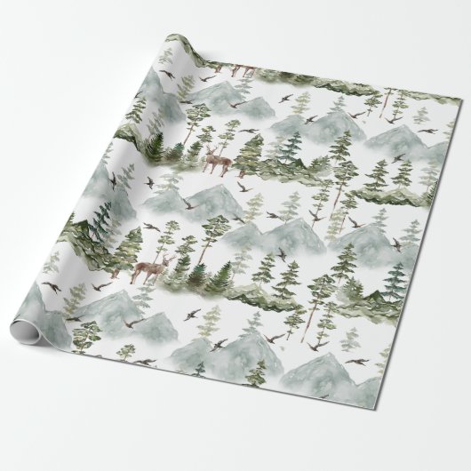 Hirsch Immergrüner Wald Geschenkpapier (Ungerollt)