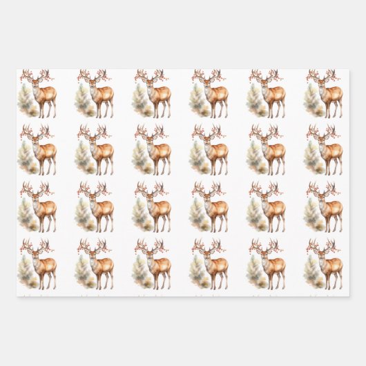 Hirsch in den Wäldern Weihnachten Geschenkpapier Set (Vorderseite)