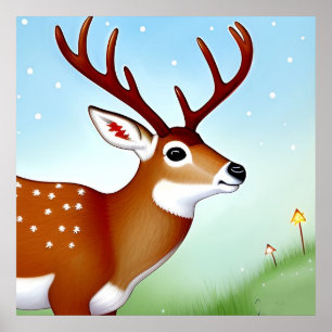 Hirsch in einer Winterwunderlandszene Poster