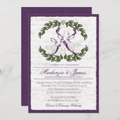 Hirsch in Kränz mit Monogramm-Pflaume Einladung (Vorne/Hinten)