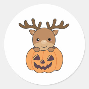 Hirsch in Kürkin Niedliches HirschglückHalloween Runder Aufkleber