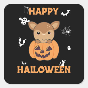Hirsch in Pumpkin Sweet Deer Happy Halloween Quadratischer Aufkleber