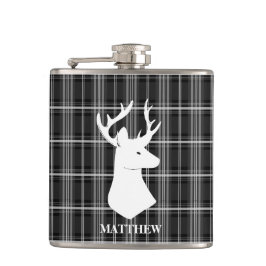 Hirsch-Kopf auf Schwarzweiss-kariertem Flachmann