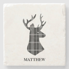 Hirsch-Kopf auf Schwarzweiss-kariertem Steinuntersetzer