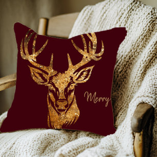 Hirsch/Merry/Gold Glitzer/Burgundy Dunkel Kissen