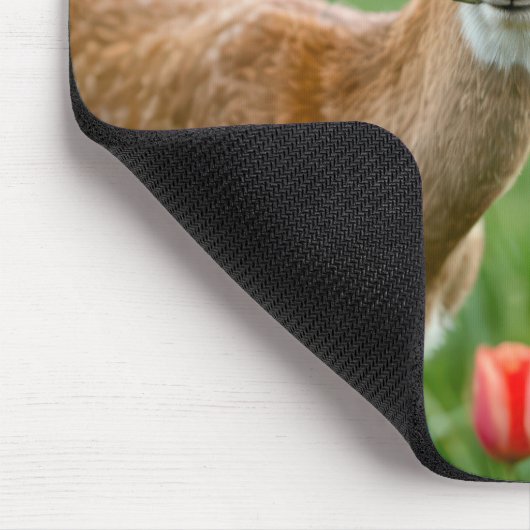 Hirsch mit einem roten Tulip Mousepad (Ecke)