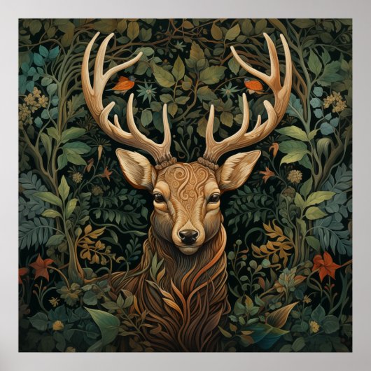 Hirsch mit Geweih im magischen Wald Poster (Vorne)
