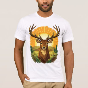 Hirsch mit Geweih Sonnenuntergang Wald Jäger Gesch T-Shirt
