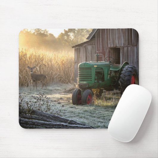 Hirsch mit grünem Vintage-Traktor  Mousepad (Mit Mouse)