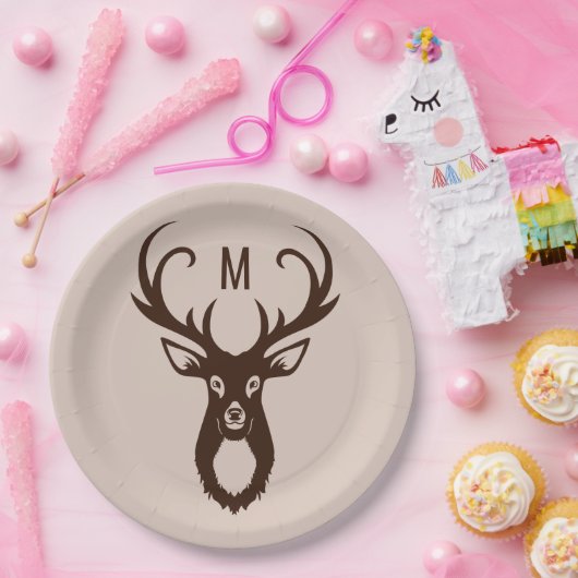 Hirsch mit Ihren Monogramm-Papier-Tellern Pappteller (Party)