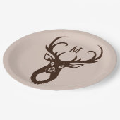 Hirsch mit Ihren Monogramm-Papier-Tellern Pappteller (Schrägansicht)