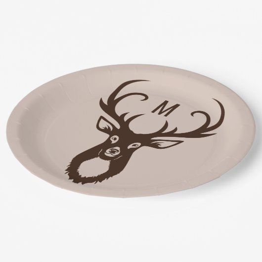 Hirsch mit Ihren Monogramm-Papier-Tellern Pappteller (Schrägansicht)