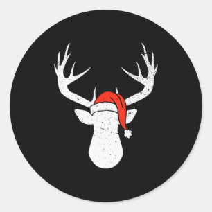 Hirsch mit Santa-Hut Weihnachts-Pyjama-Jagd-Gesche Runder Aufkleber