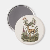 Hirsch mit Wildblume  Magnet (Vorderseite/Rückseite)