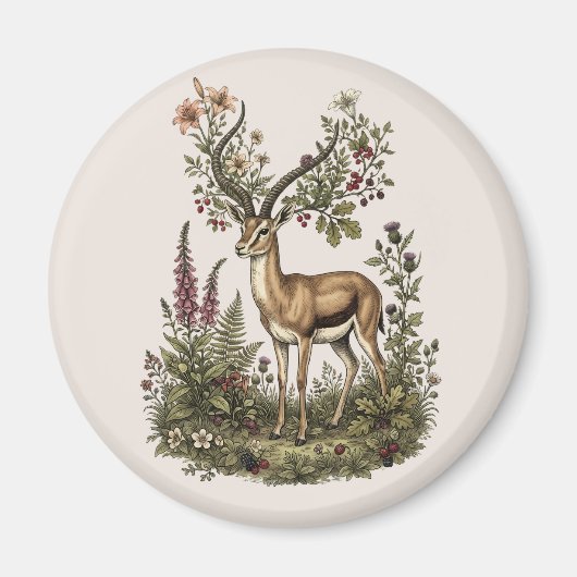 Hirsch mit Wildblume  Magnet (Vorne)