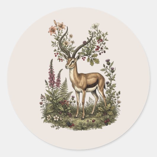 Hirsch mit Wildblume  Runder Aufkleber (Vorderseite)