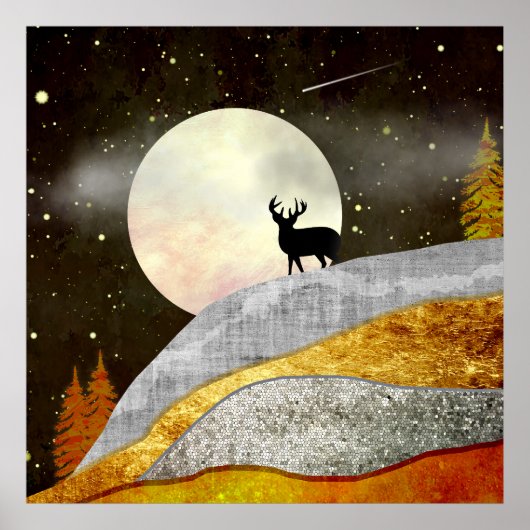 Hirsch-Mondlandschaft Poster (Vorne)