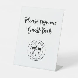 Hirsch Monogram Rustic Country Wedding Guest Book Sockelschild