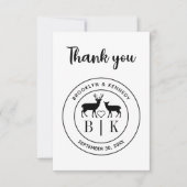 Hirsch Monogram Rustic Country Wedelname Dankeskarte (Vorderseite)