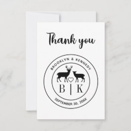 Hirsch Monogram Rustic Country Wedelname Dankeskarte