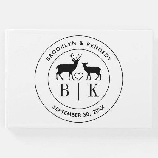 Hirsch Monogram Rustic Country Wedelname Gästebuch (Vorderseite)