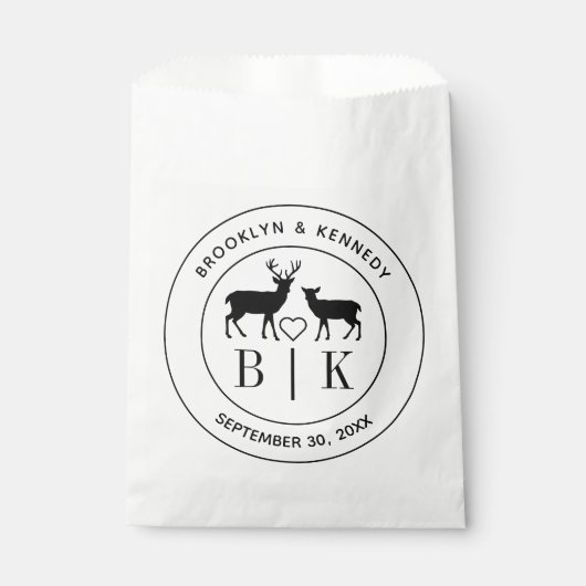 Hirsch Monogram Rustic Country Wedelname Geschenktütchen (Vorderseite)