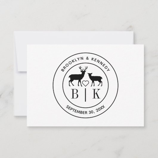 Hirsch Monogram Rustic Country Wedelname RSVP Karte (Rückseite)