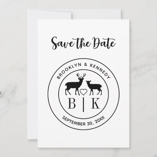 Hirsch Monogram Rustic Country Wedelname Save The Date (Vorderseite)