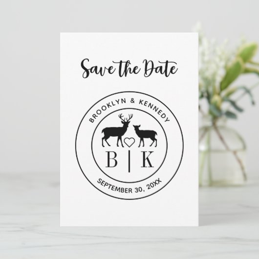 Hirsch Monogram Rustic Country Wedelname Save The Date (Stehend Vorderseite)