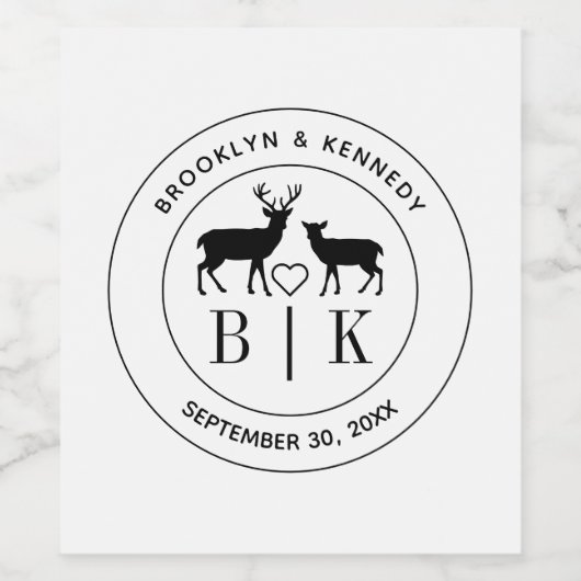 Hirsch Monogram Rustic Country Wedelname Weinetikett (Einzelnes Label)