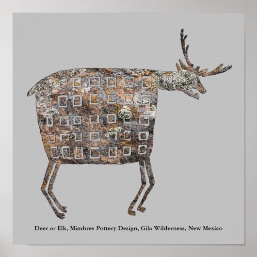 Hirsch oder Elch, Mimbres Pottery Design Poster (Vorne)