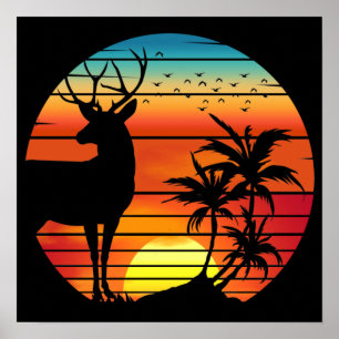 HIRSCH RETRO SONNENUNTERGANG POSTER